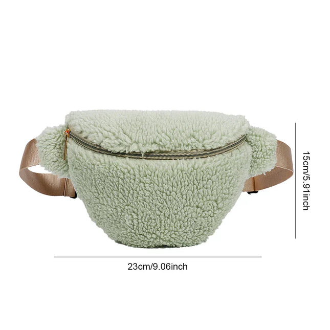 Cozy Teddy Waist Bag - Plush Fleece Belt Bag with Adjustable Strap & Secure Zipper