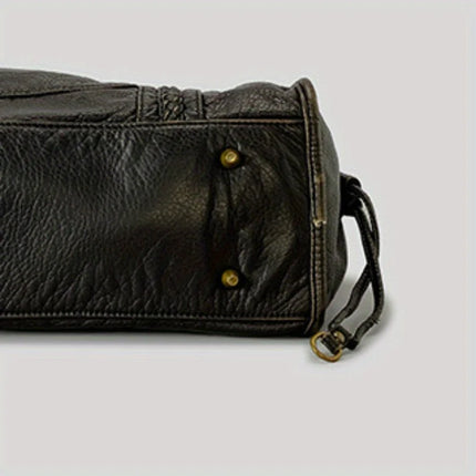 Black PU Leather Handbag With Metal Buckles – Stylish & Functional Women’s Everyday Bag