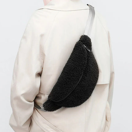 Cozy Teddy Waist Bag - Plush Fleece Belt Bag with Adjustable Strap & Secure Zipper