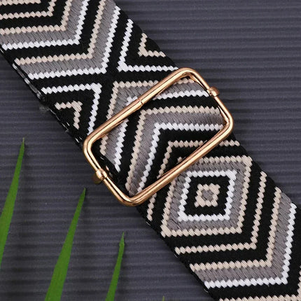 Adjustable Black & White Geometric Bag Strap – Stylish Replacement Purse Strap with Metal Clasps