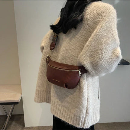 Luxurious Leather Crossbody Belt Bag – Versatile Waist & Shoulder Bag with Wide Strap