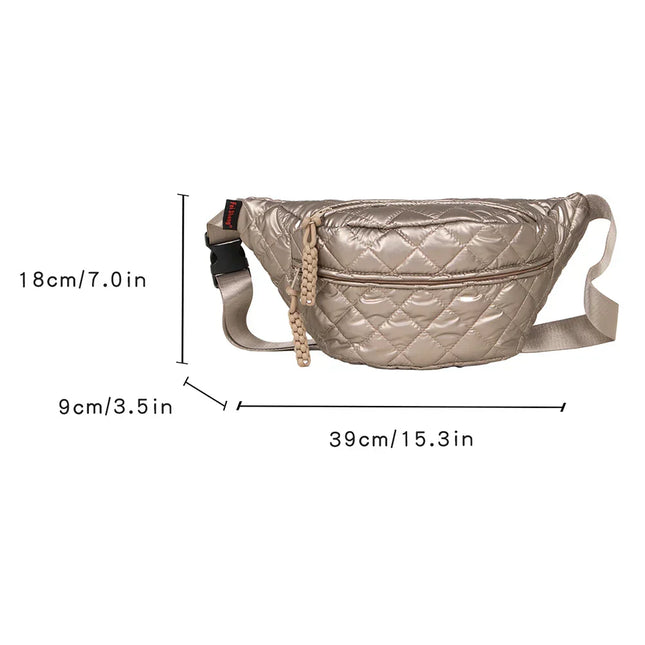 Trendy Quilted Metallic Crossbody & Waist Bag – Adjustable, Lightweight, Stylish for Daily Use