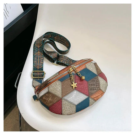 Colorful Patchwork Crossbody Fanny Pack – Boho Chic Belt Bag for Travel, Festivals & Everyday Use