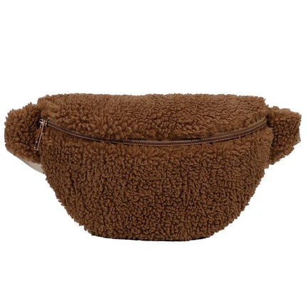 Cozy Teddy Waist Bag - Plush Fleece Belt Bag with Adjustable Strap & Secure Zipper