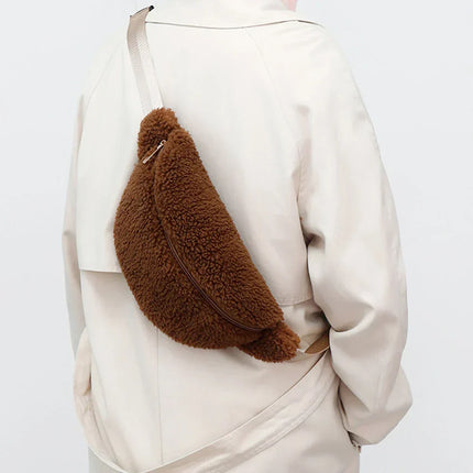 Cozy Teddy Waist Bag - Plush Fleece Belt Bag with Adjustable Strap & Secure Zipper