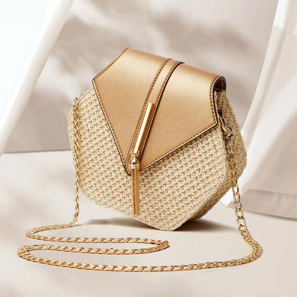 Women's Straw Shoulder Bag with Leather Accents – Lightweight & Elegant Summer Handbag