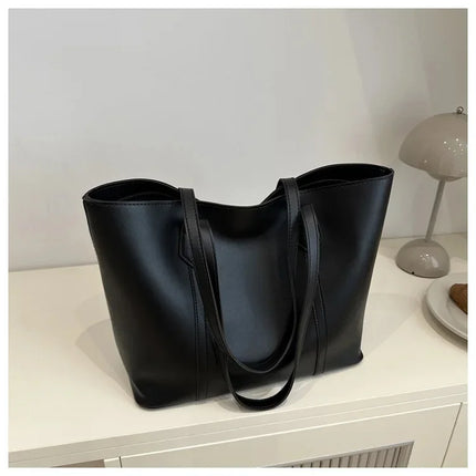 Elegant Structured PU Leather Tote Bag for Women – Retro Korean-Inspired Design with Spacious Interior