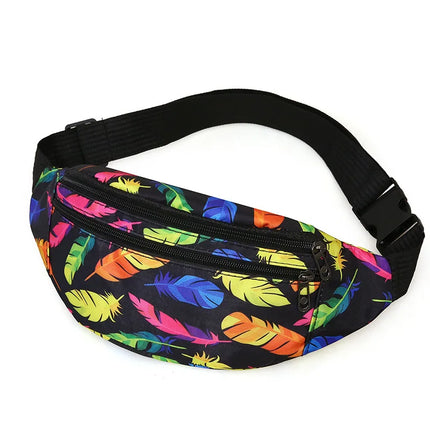 Colorful Feather Print Fanny Pack – Adjustable Crossbody & Festival Waist Bag for Women