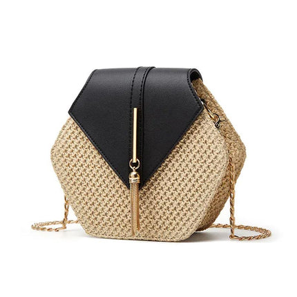 Women's Straw Shoulder Bag with Leather Accents – Lightweight & Elegant Summer Handbag