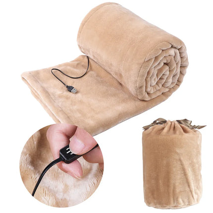Rechargeable USB Heated Fleece Blanket with Storage Bag – Portable Electric Throw for Home, Office & Travel