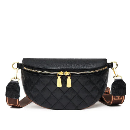 Quilted Black Belt Bag | Gold Hardware Adjustable Waist / Crossbody Bag – Stylish Hands-Free Everyday Accessory
