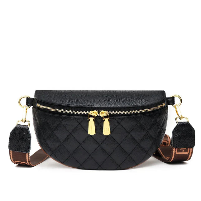 Quilted Black Belt Bag | Gold Hardware Adjustable Waist / Crossbody Bag – Stylish Hands-Free Everyday Accessory
