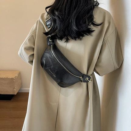 Luxurious Leather Crossbody Belt Bag – Versatile Waist & Shoulder Bag with Wide Strap