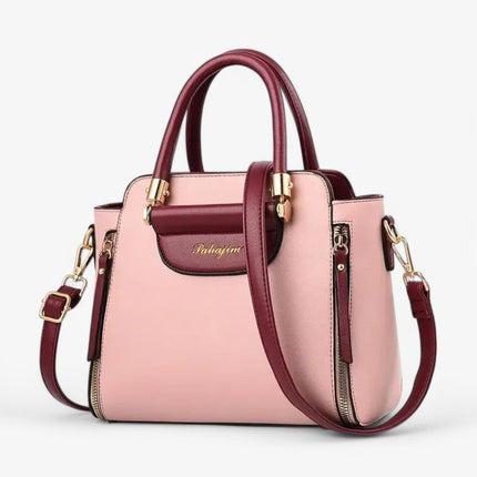 Chic Vegan Leather Handbag with Contrasting Colors – Stylish & Functional Tote Bag