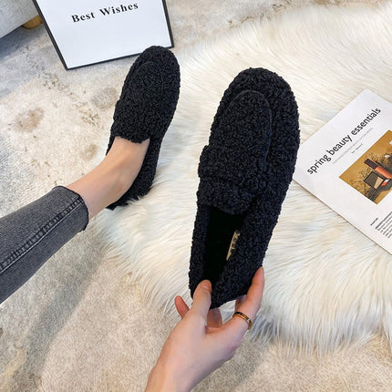 Women’s Fluffy Fur-Lined Loafers – Warm Winter Slip-On Slippers (Indoor & Outdoor)