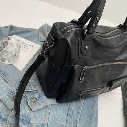 Women's PU Leather Shoulder Bag with Multiple Pockets – Spacious Handbag for Daily Use