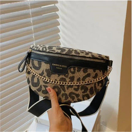 Trendy Leopard Print Crossbody Bag with Gold Chain – Adjustable Strap & Versatile Design