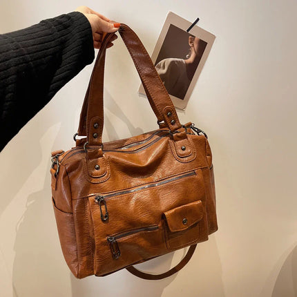 Women's PU Leather Shoulder Bag with Multiple Pockets – Spacious Handbag for Daily Use