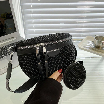 Luxury Studded Crossbody & Waist Bag with Extra Pouch – Chic Shoulder Bag Style