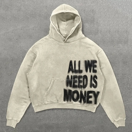 Statement Hoodie – “All We Need Is Money / Love Has Many Faces” – Unisex Cropped Sweate