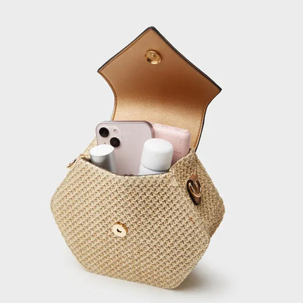 Women's Straw Shoulder Bag with Leather Accents – Lightweight & Elegant Summer Handbag