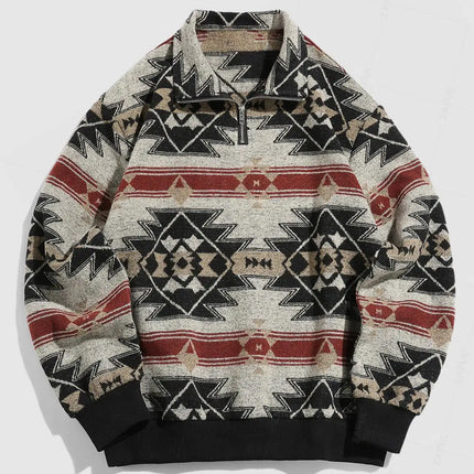 Vintage Knitted Sweater – Unisex Oversized Sweater with Ethnic Pattern