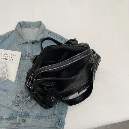 Women's PU Leather Shoulder Bag with Multiple Pockets – Spacious Handbag for Daily Use