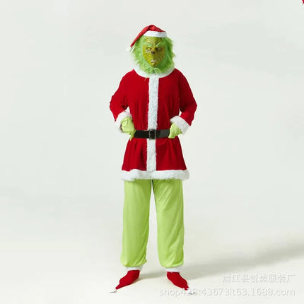 Grinch Christmas Costume – 7-Piece Furry Santa Outfit for Adults | Funny Holiday Cosplay Suit