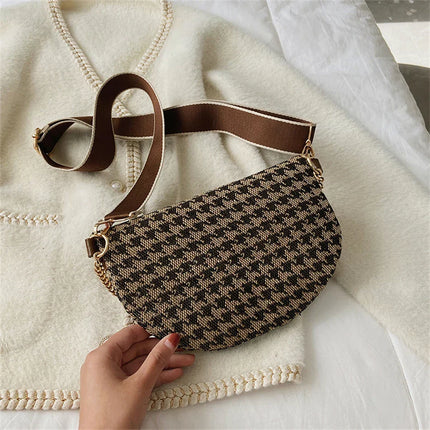 Brown & Beige Houndstooth Fanny Pack Belt Bag – Women’s Crossbody Waist Bag