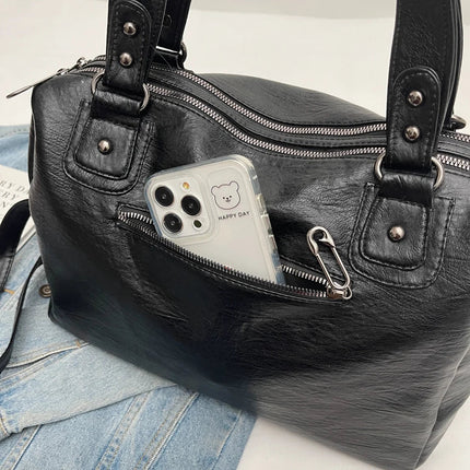 Women's PU Leather Shoulder Bag with Multiple Pockets – Spacious Handbag for Daily Use