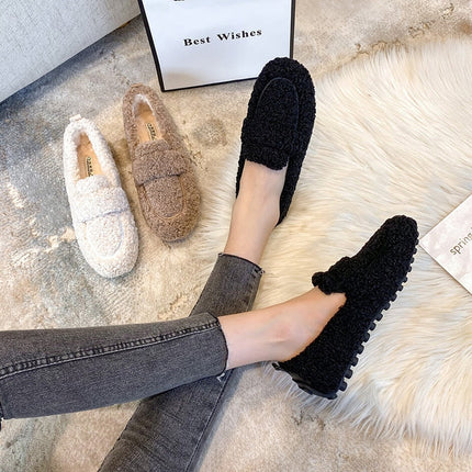 Women’s Fluffy Fur-Lined Loafers – Warm Winter Slip-On Slippers (Indoor & Outdoor)