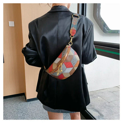 Colorful Patchwork Crossbody Fanny Pack – Boho Chic Belt Bag for Travel, Festivals & Everyday Use