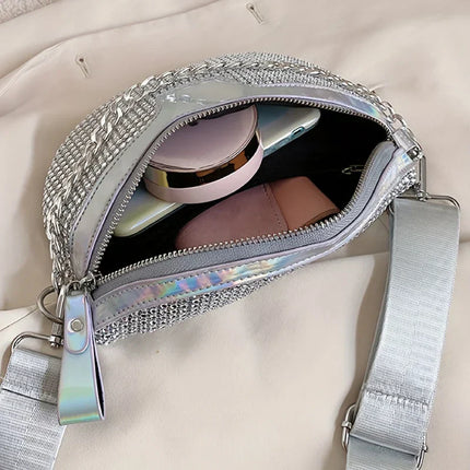 Silver Glitter Crossbody & Waist Bag – 3-in-1 Convertible Sparkle Purse for Women