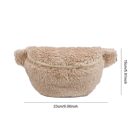 Cozy Teddy Waist Bag - Plush Fleece Belt Bag with Adjustable Strap & Secure Zipper