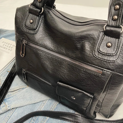 Women's PU Leather Shoulder Bag with Multiple Pockets – Spacious Handbag for Daily Use
