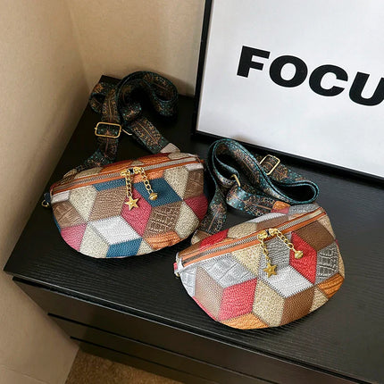 Colorful Patchwork Crossbody Fanny Pack – Boho Chic Belt Bag for Travel, Festivals & Everyday Use