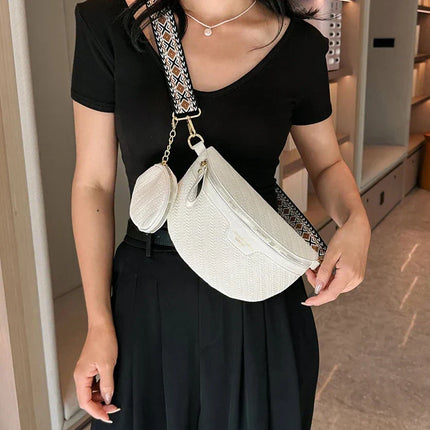 Boho Raffia Crossbody Fanny Pack with Mini Pouch – Adjustable Waist & Shoulder Bag for Women