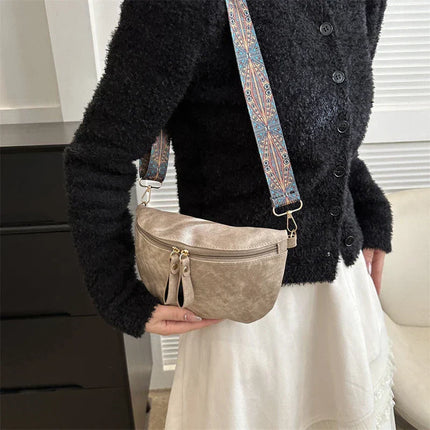 Boho Chic Crossbody Bag with Wide Ethnic Strap – Stylish & Comfortable Shoulder Purse for Women