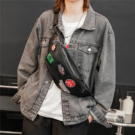 Trendy Crossbody Fanny Pack with Patches – Stylish Belt Bag for Casual Streetwear