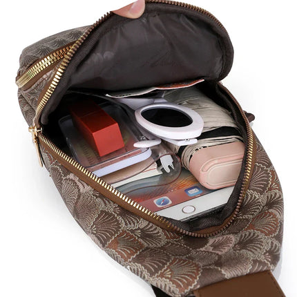 Trendy Compact Crossbody Backpack – Stylish Canvas Sling Bag with Patterned Design