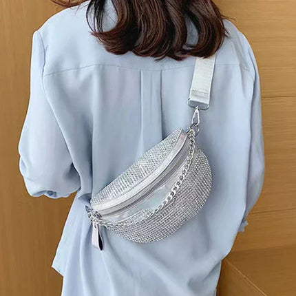 Silver Glitter Crossbody & Waist Bag – 3-in-1 Convertible Sparkle Purse for Women