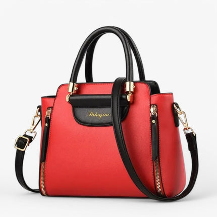 Chic Vegan Leather Handbag with Contrasting Colors – Stylish & Functional Tote Bag