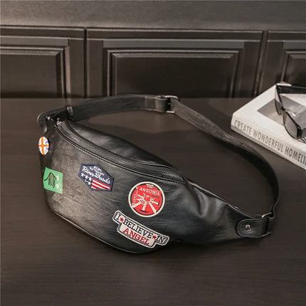 Trendy Crossbody Fanny Pack with Patches – Stylish Belt Bag for Casual Streetwear