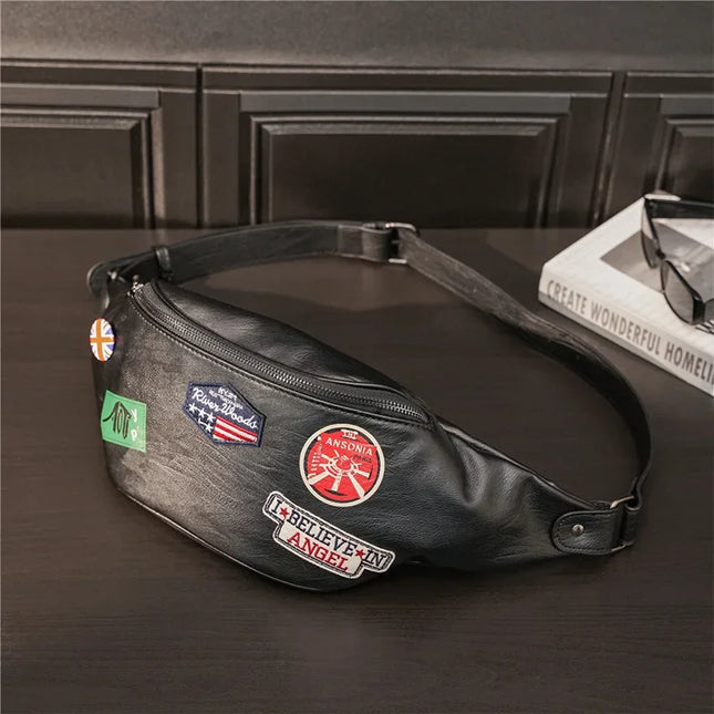 Trendy Crossbody Fanny Pack with Patches – Stylish Belt Bag for Casual Streetwear