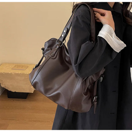 Stylish PU Leather Shoulder Bag – Spacious Tote with Multiple Pockets for Women
