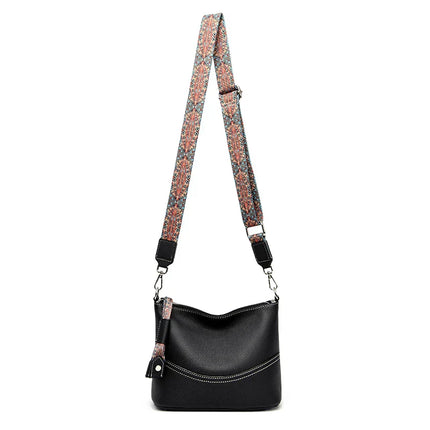 Black Crossbody Bag for Women – Adjustable Wide Strap Shoulder Bag with Multiple Pockets