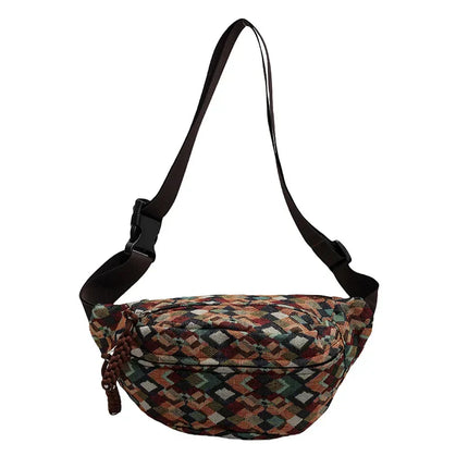 Geometric Crossbody Banana Bag – Stylish Fanny Pack with Adjustable Strap & Zipper Closure