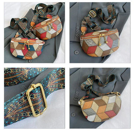Colorful Patchwork Crossbody Fanny Pack – Boho Chic Belt Bag for Travel, Festivals & Everyday Use