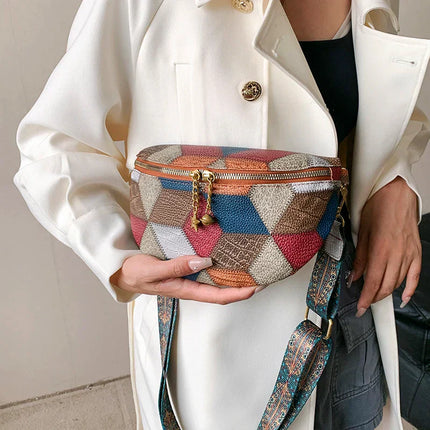 Colorful Patchwork Crossbody Fanny Pack – Boho Chic Belt Bag for Travel, Festivals & Everyday Use