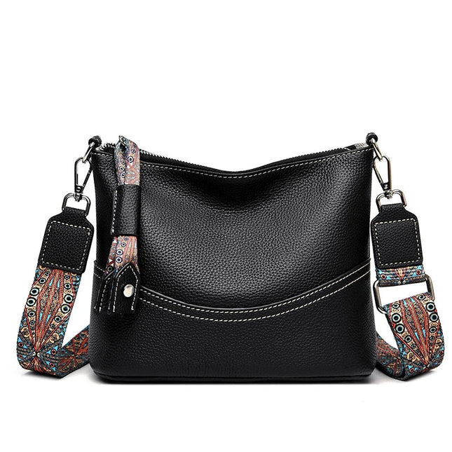 Black Crossbody Bag for Women – Adjustable Wide Strap Shoulder Bag with Multiple Pockets